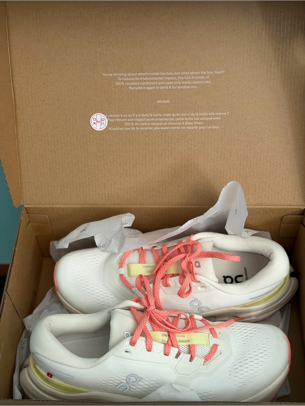 On Running Cloudrunner3 Women's Running Shoe - Cream with Coral Accents - Picture 5 of 11